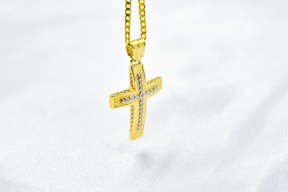 γυναικα 14K Gold Cross Pendant with Zircon Stones | Handcrafted Christian Jewellery | Dual-Sided Design | Includes 14K Gold Chain,Baptism Gift