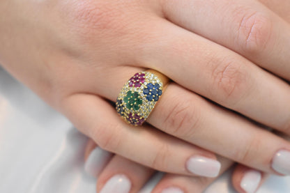 18K Gold Ring with Diamonds,Sapphires, Rubies & Emeralds,Engagement and Engagement Ring,Statement Ring,Ring for Women,Diamond Gold Ring