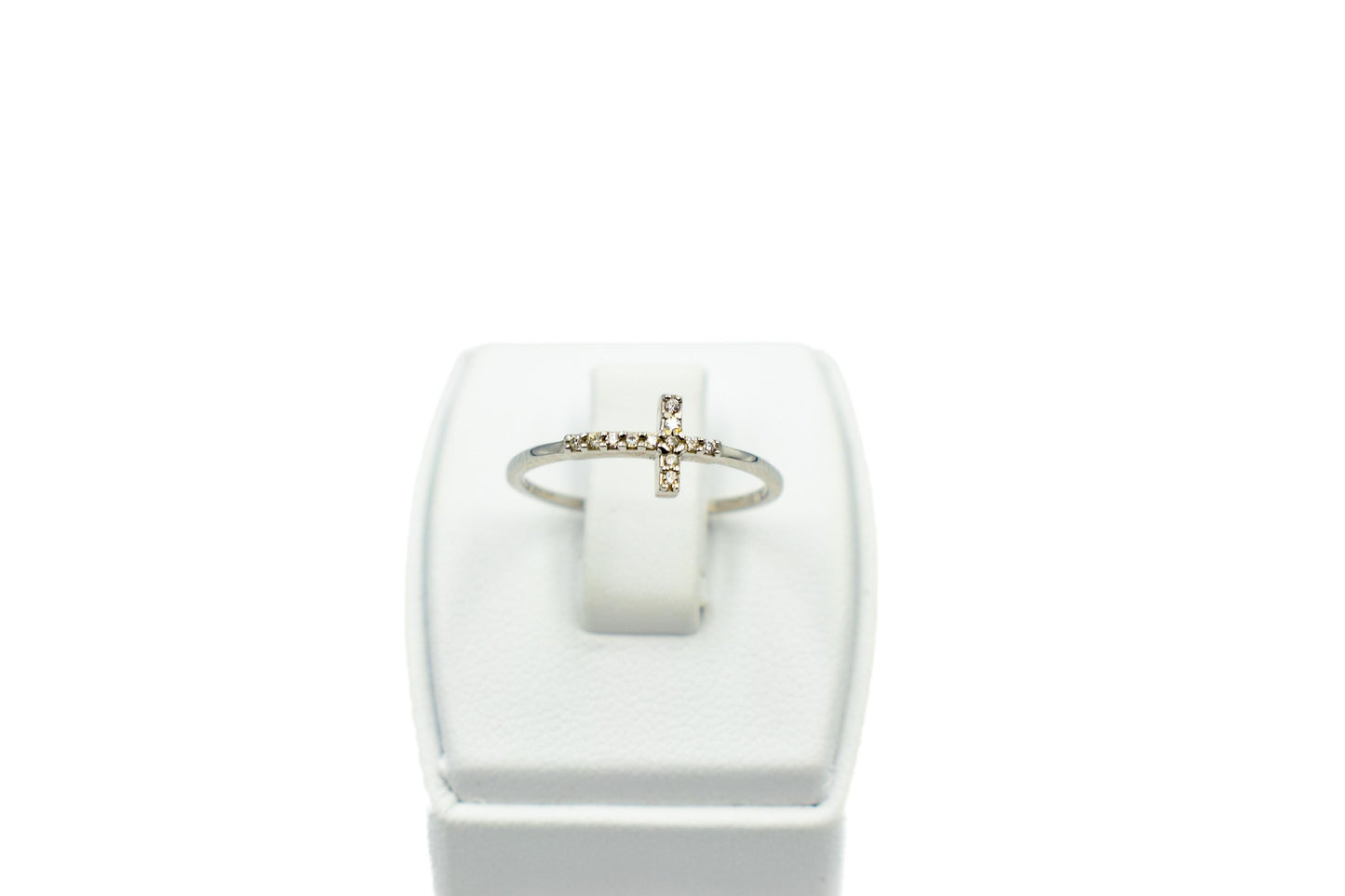 14K White Solid Gold Ring,Cross Ring,Thin Band Ring,Zircon Ring,Elegant Jewelry,Unique Fashion Ring,Handmade Gold Ring,Cross Ring for Her