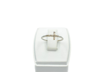 14K White Solid Gold Ring,Cross Ring,Thin Band Ring,Zircon Ring,Elegant Jewelry,Unique Fashion Ring,Handmade Gold Ring,Cross Ring for Her