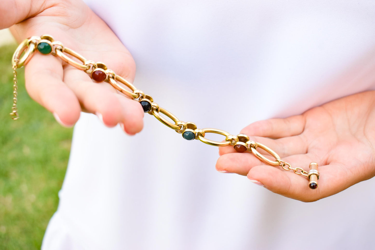 14K Solid Gold Thick Chain Bracelet,Statement Bracelet,Charm Bracelet,Natural Stone Bracelet,Gemstone Bracelet, Forever Unique Gift for Her