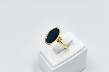 Χειροποίητο Οβάλ Δαχτυλίδι με Μπλε Σμάλτο Κ14