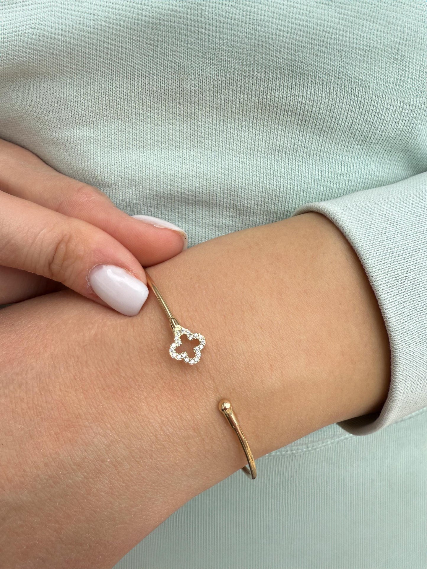 14K Cross Bangle Bracelet,Thin Cross Zircon Bangle,Dainty Bracelet,White Cross Bracelet,Cross Gold Cuff Bangle, Exclusive Gift for Mom & Her