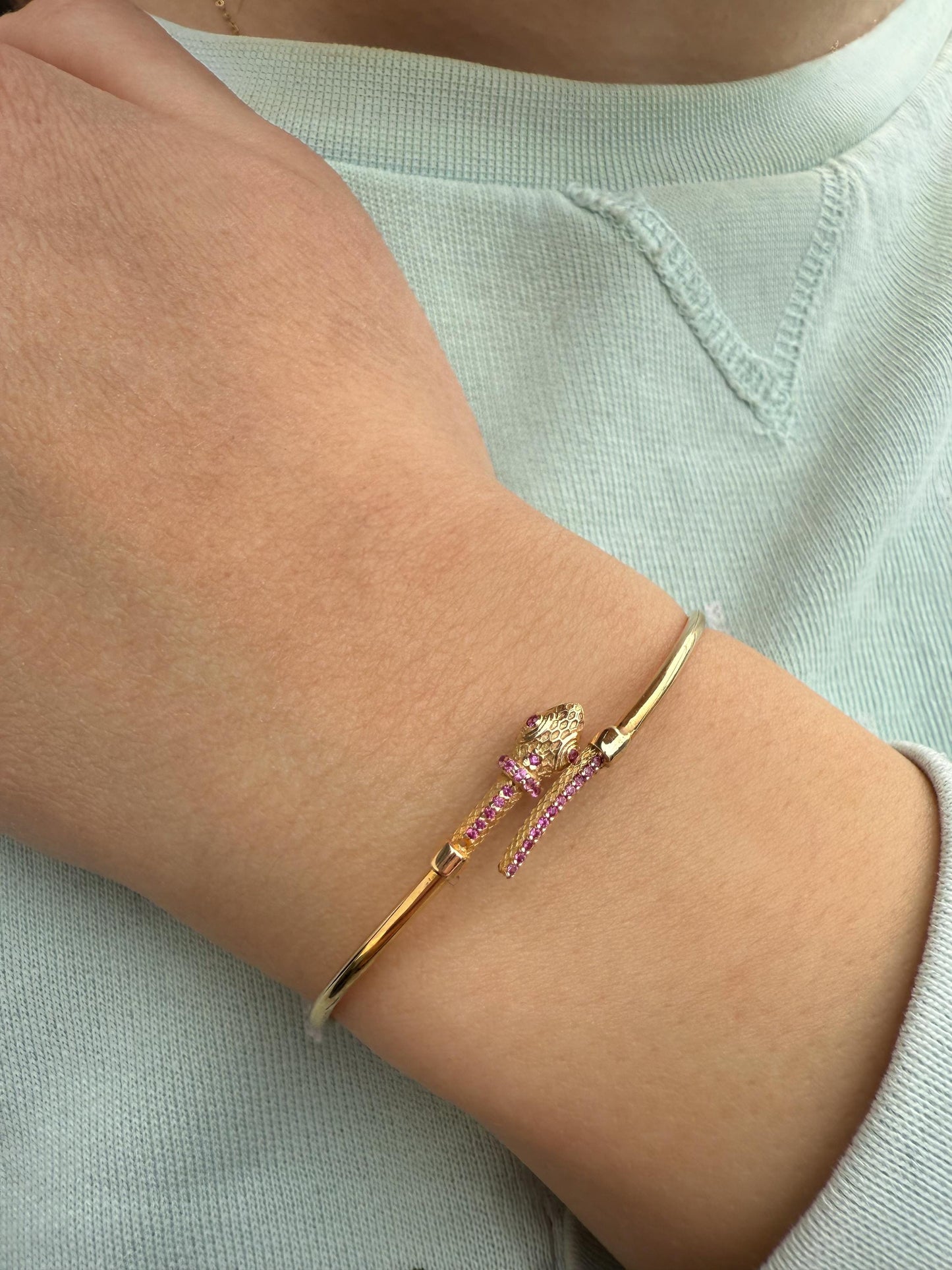 14K Serpent Bangle,Snake Gold Bangle Bracelet,Adjustable Animal Bangle,Chinese Calendar Jewel,Snake Handcrafted Bangle,Animal Collection