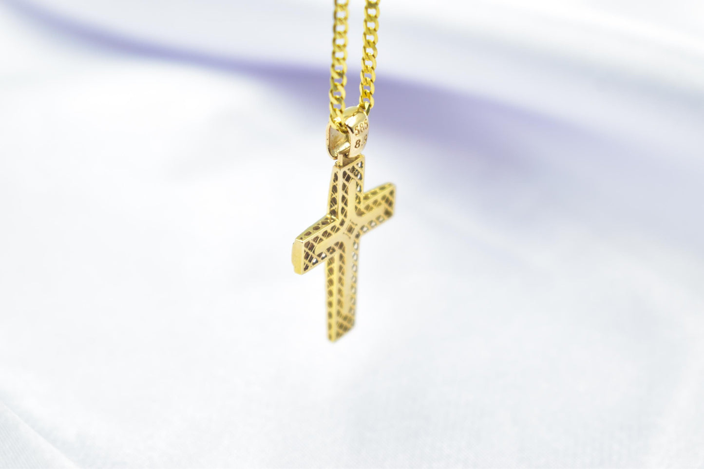 Ανδρικοί Σταυροί Handcrafted 14K Gold Cross Pendant Textured Design,Elegant Hollow Back Crucifix,Orthodox Christian Jewellery,Baptism Gift,Men & Women Chain