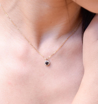 Κολιέ Ροζέτα με Σκούρο Μπλε Ζιργκόν 14Κ