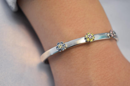 14K White Solid Gold Bracelet with Flower Zircons,Birthstone Bangle for Women,Wedding & Engagement Bracelet,Gold Flower Bracelet for Her