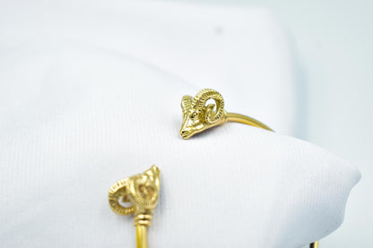 14K Solid Gold Ram Bangle,Ancient Greece Jewel,Aries Gold Bracelet,Ram Handcrafted Gold Bangle,Bangle Gift,Fine Jewelry,Gold Animal Bracelet