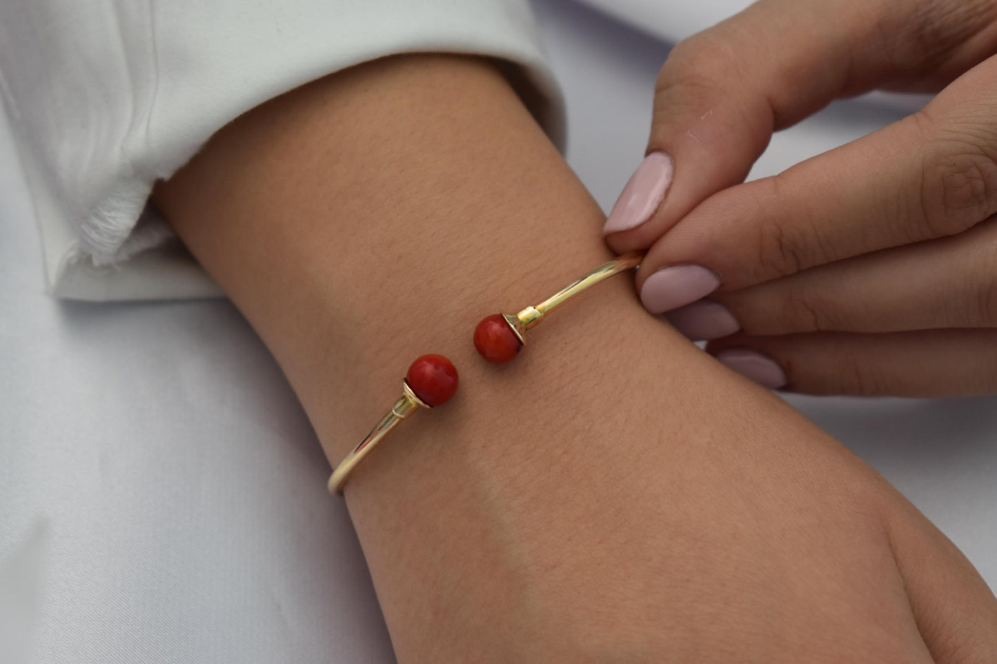 14K Gold Coral Bracelet,Coral Bangle Bracelet,Stacking Gold Bangle Bracelet,Minimal Bangle Bracelet,Summer Collection,Exclusive Gift for Her