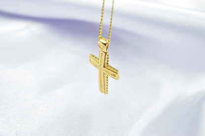 Ανδρικοί Σταυροί Handcrafted 14K Gold Cross Pendant Textured Design,Elegant Hollow Back Crucifix,Orthodox Christian Jewellery,Baptism Gift,Men & Women Chain