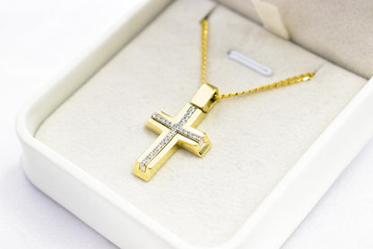 γυναικα 14K Gold Cross Necklace with Cubic Zirconia, Real Gold Religious Pendant, Orthodox Cross Jewelry Gift for Men & Women