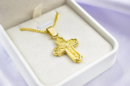 Ανδρικοί Σταυροί 14K Solid Gold Crucifix Cross Pendant – Raised Jesus Figure – Double-Sided – Embossed Back –14K Gold Chain Option–Orthodox Christian Jewelry