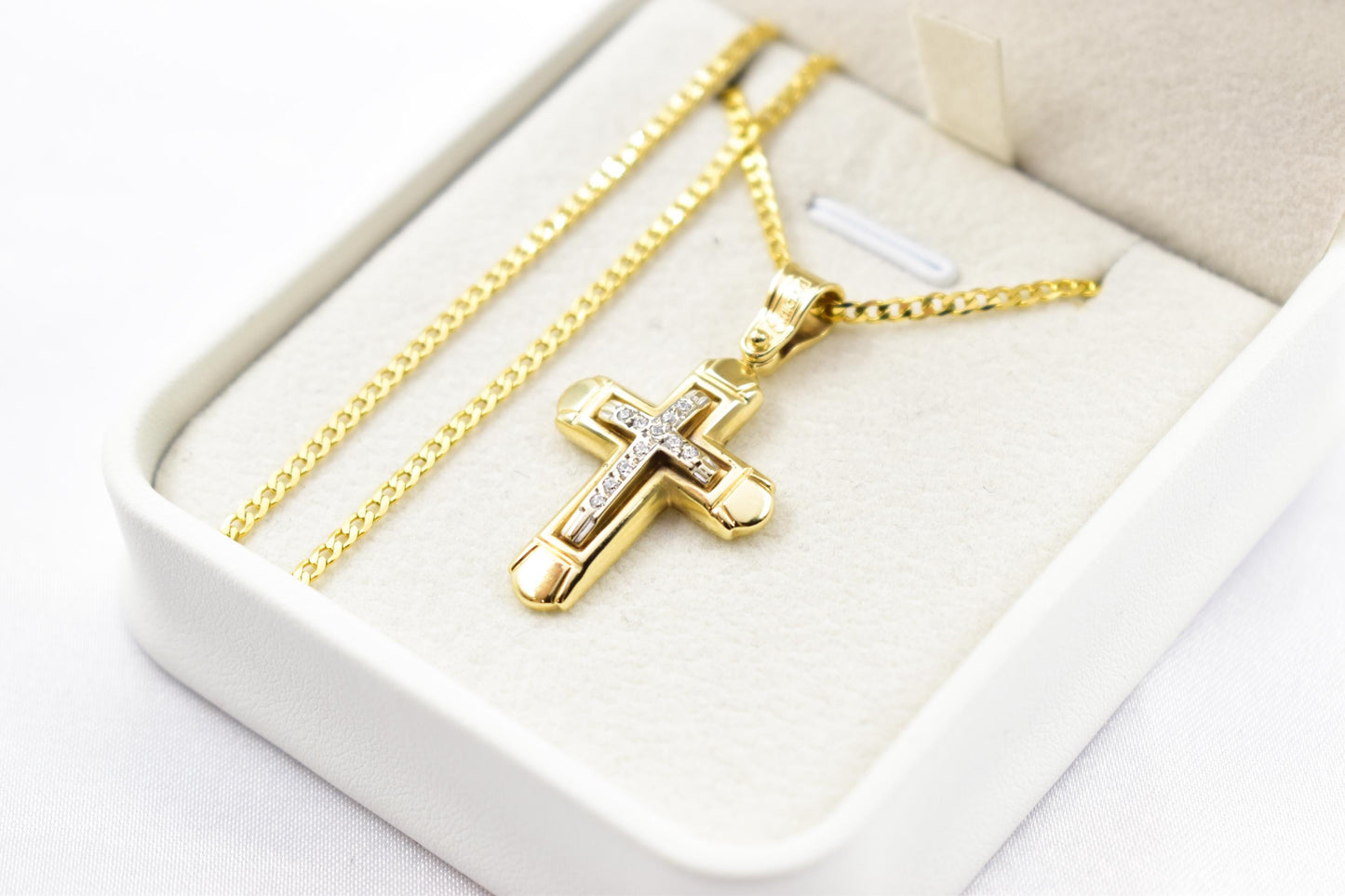γυναικα Elegant 14K Gold Cross Necklace with Sparkling Cubic Zirconia – Solid Gold Religious Pendant for Men & Women, Baptism or Christening Gift