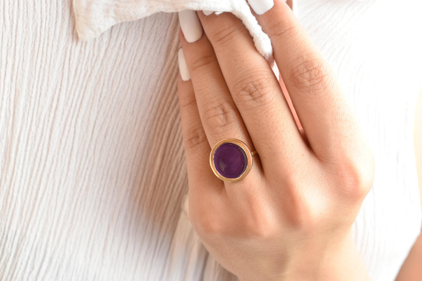 Χειροποίητο Δαχτυλίδι με Μωβ Σμάλτο Κ14