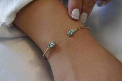 14K Gold Evil Eye Bangle Bracelet,Turquoise Bangle,Zircon Bangle Bracelet,Adjustable Bracelet,Gift for Her,Dainty Bracelet for Mom & Her