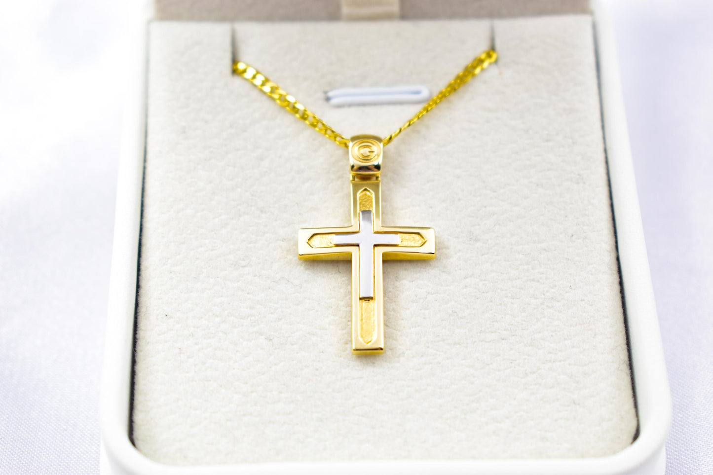 Ανδρικοί Σταυροί14K Gold Double Cross Pendant with Chain,Elegant Reversible Design,Unisex Christian Jewellery Men’s & Women’s Necklace Option,Baptism Gift