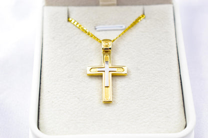 Ανδρικοί Σταυροί14K Gold Double Cross Pendant with Chain,Elegant Reversible Design,Unisex Christian Jewellery Men’s & Women’s Necklace Option,Baptism Gift