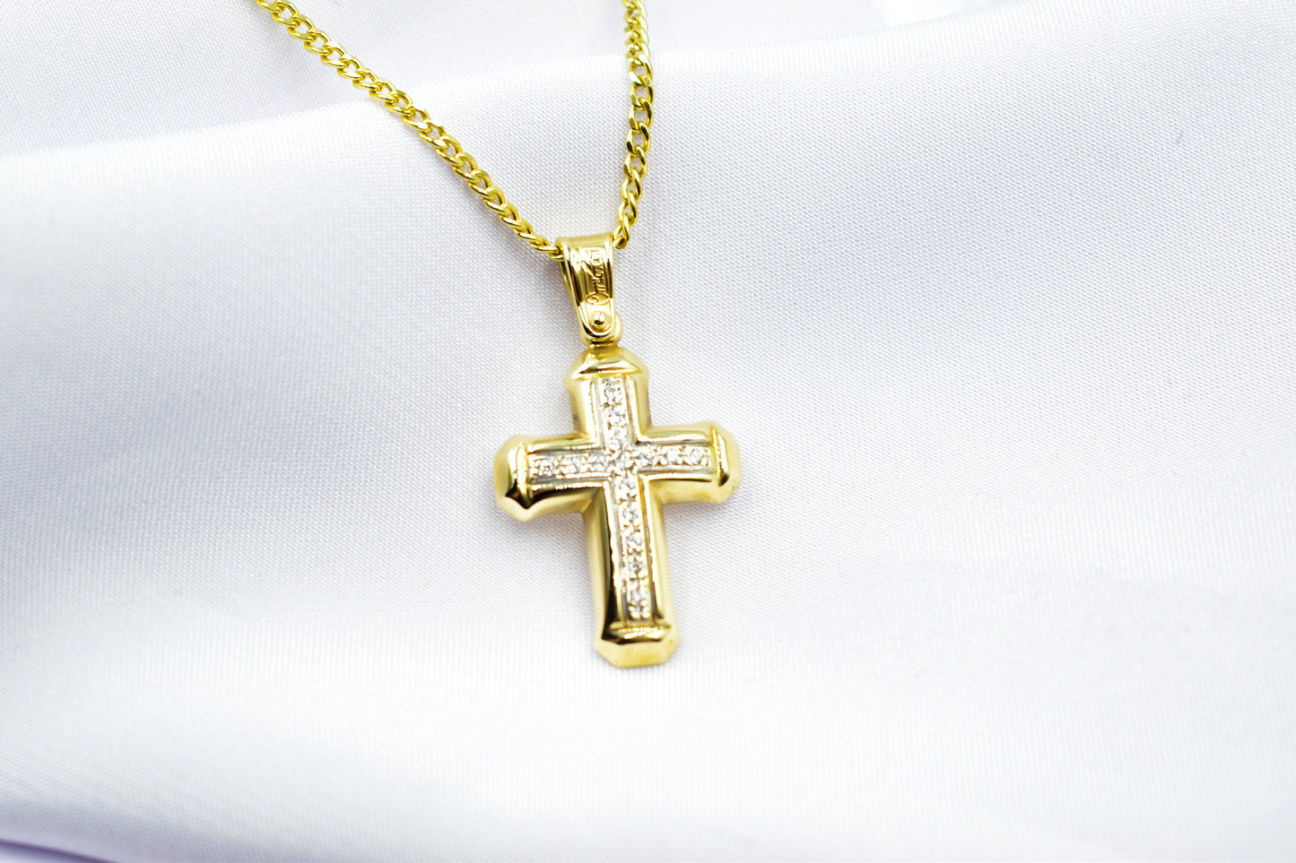 γυναικα 14K Solid Gold Cross,Necklace Sparkling Zircon Stones,Elegant Christian Pendant, Unisex Religious Gold Cross,Gold Cross Charm,Necklace Cross