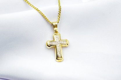 γυναικα 14K Solid Gold Cross,Necklace Sparkling Zircon Stones,Elegant Christian Pendant, Unisex Religious Gold Cross,Gold Cross Charm,Necklace Cross