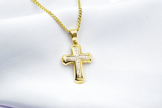 γυναικα 14K Solid Gold Cross,Necklace Sparkling Zircon Stones,Elegant Christian Pendant, Unisex Religious Gold Cross,Gold Cross Charm,Necklace Cross