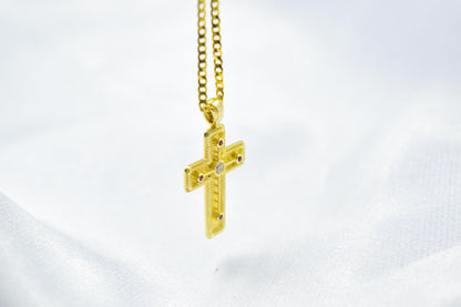 γυναικα 14K Gold Orthodox Cross Pendant with Red & White Zircons | Double-Sided Design,Handmade Religious Jewellery | Baptism Gift Ready, 14K Chain