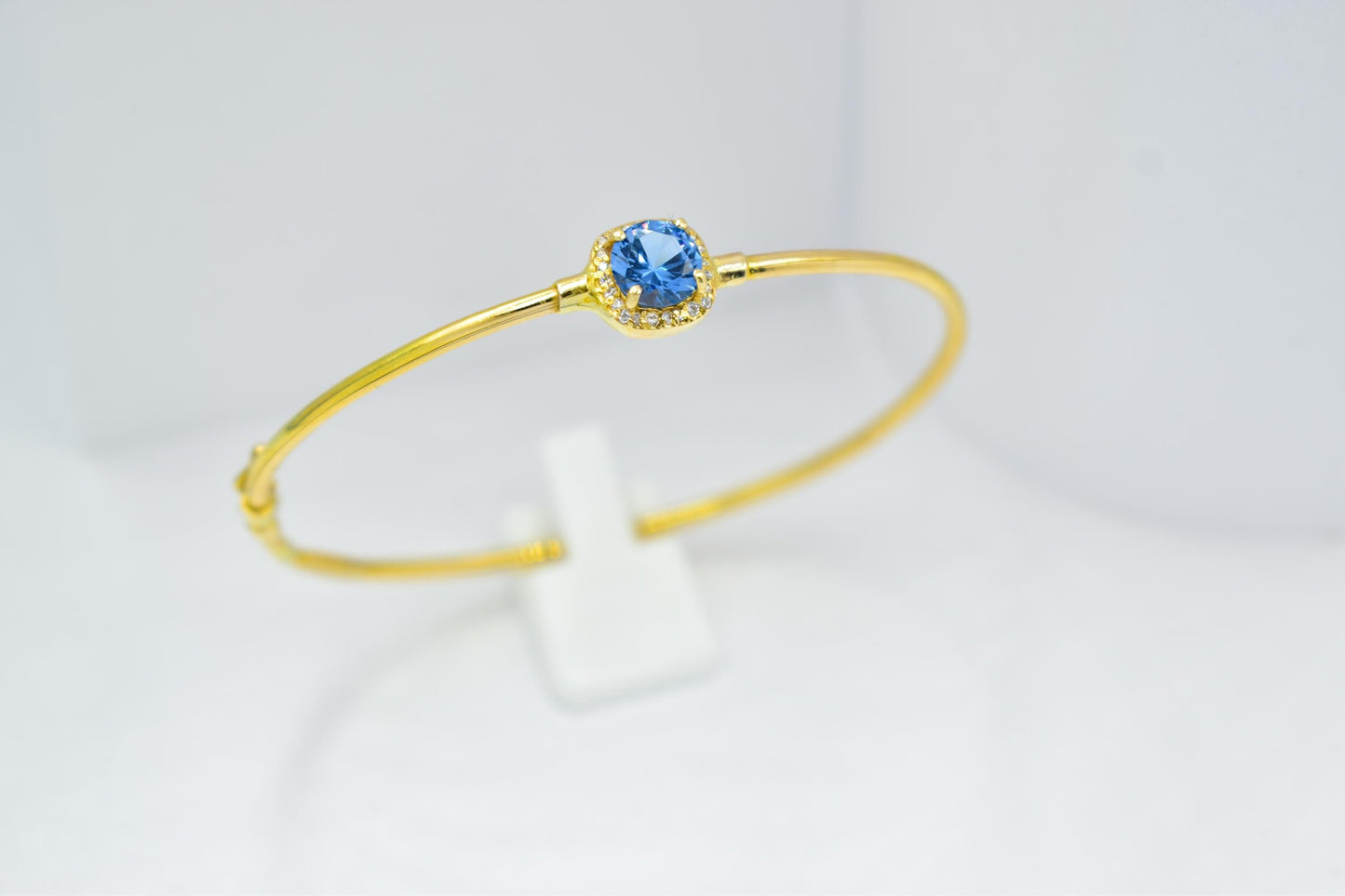 14K Gold Blue Zircon Bangle, Thin Gold Bracelet, Dainty Zircon Bracelet, Minimalist Gemstone Bangle, Gift for Her, Custom Gem Bangle
