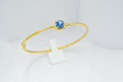 14K Gold Blue Zircon Bangle, Thin Gold Bracelet, Dainty Zircon Bracelet, Minimalist Gemstone Bangle, Gift for Her, Custom Gem Bangle