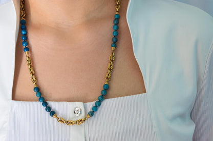 Χρυσό Κολιέ με Τυρκουάζ Πέτρες 14Κ