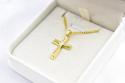 γυναικα 14K Gold Cross Pendant with Zircon Stones,Elegant Christian Necklace,Pendant Only, Complete Set with Chain,Women’s Men’s Cross,Baptism Gift