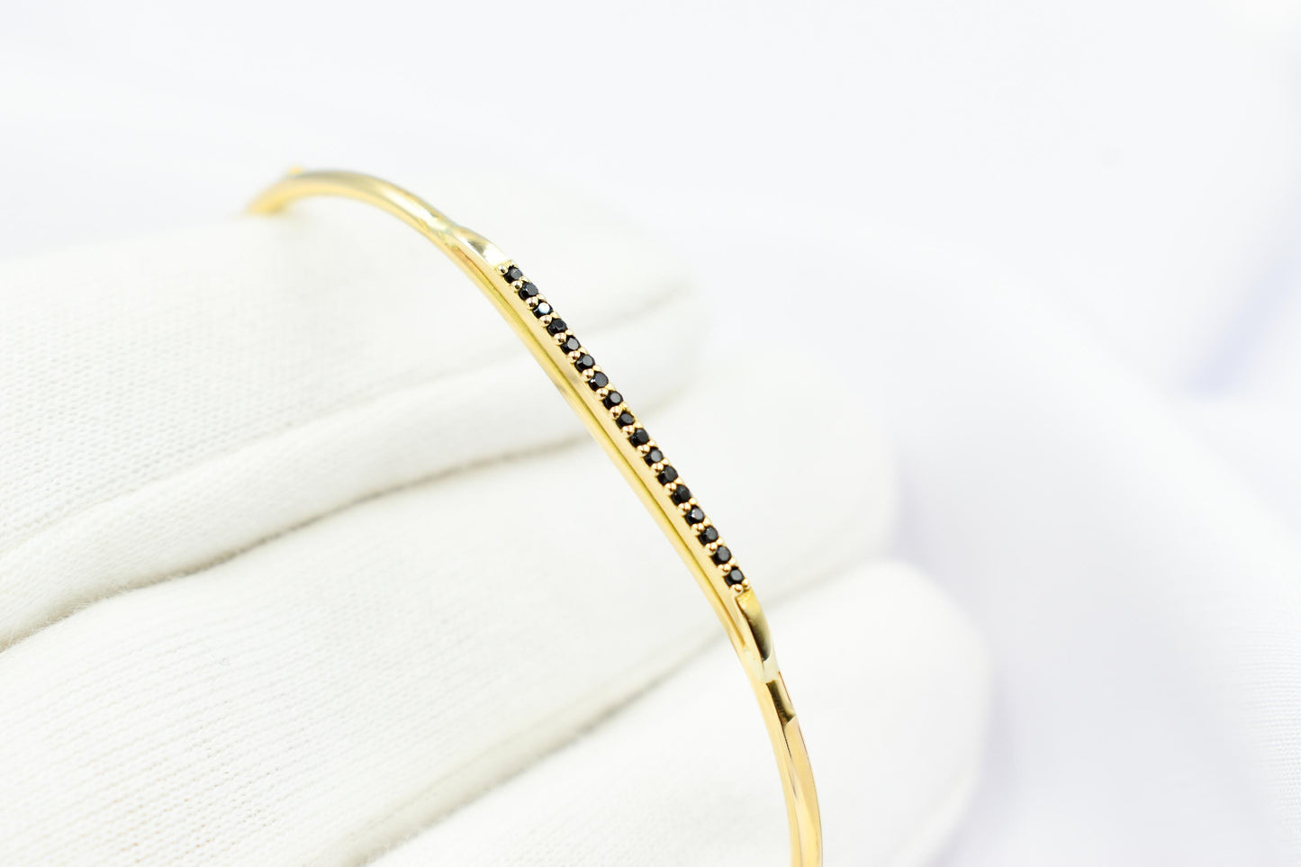 14K Solid Gold Pave Bar Bracelet,Everyday Bracelet Women,Ladies Dainty Line Bracelet,Stacking Bracelet Gift for Her,Minimal Exclusive Style