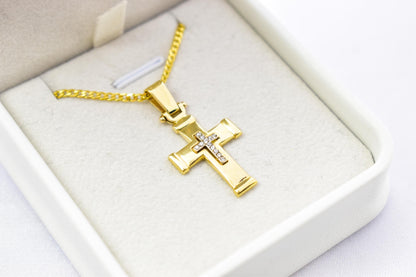 γυναικα 14K Solid Gold Cross Pendant with Sparkling Zircon Inner Cross,Orthodox-Inspired Design,Optional 14K Chain,Women’s Men’s Cross,Baptism Gift