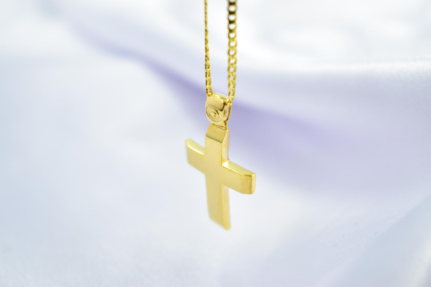 Ανδρικοί Σταυροί 9K Solid Gold Cross Pendant with 14K Chain – Double-Sided Hammered & Polished Cross – Christian Necklace for Men or Women – Baptism Gift