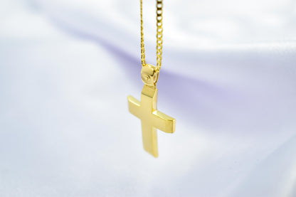 Ανδρικοί Σταυροί 9K Solid Gold Cross Pendant with 14K Chain – Double-Sided Hammered & Polished Cross – Christian Necklace for Men or Women – Baptism Gift