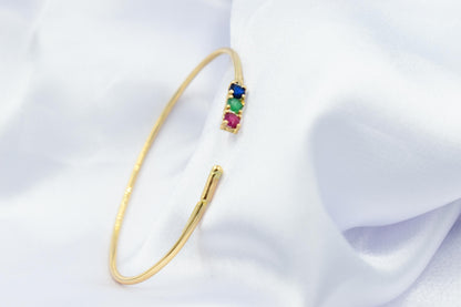 14K Gold Bracelet with Natural Ruby-Emerald-Sapphire,Dainty Cuff Bangle,Perfect Gift for Her,Minimalist Bracelet,Wedding & Engagement Jewel