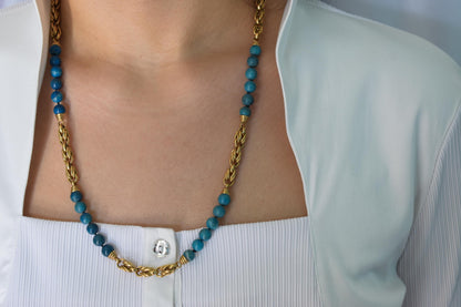 Χρυσό Κολιέ με Τυρκουάζ Πέτρες 14Κ