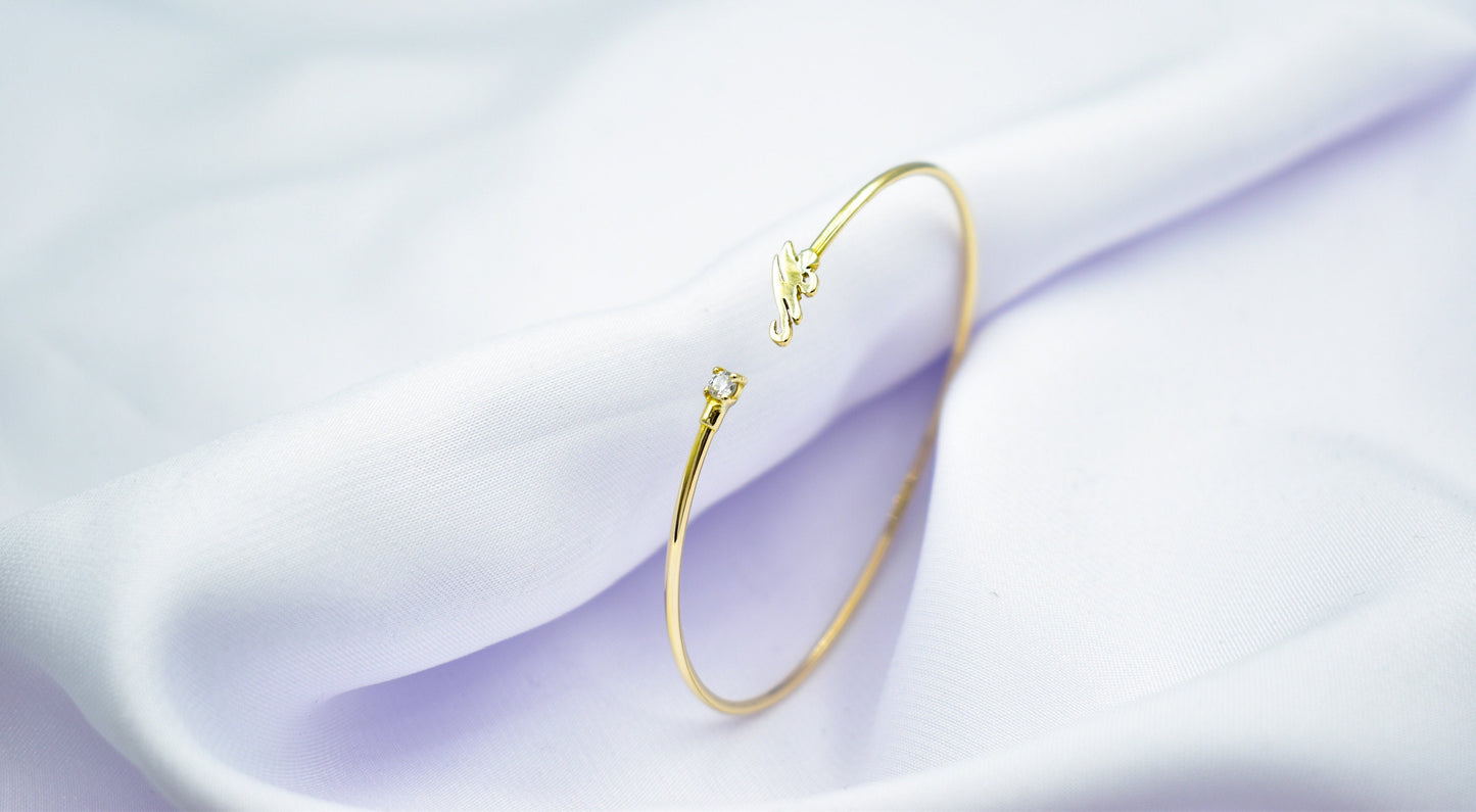 14K Gold Monogram Bracelet,Personalized (Every Initial Letter You Want) Gold Bangle Bracelet,Monogram Bangle,Gold Custom Bangle Bracelet