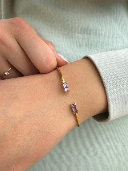 14K Gold Purple Zircon Bangle Bracelet,Exclusive Zircon Bangle,Bezel Bangle Bracelet,Bridal & Bridesmaid Bracelet,Dainty Gold Bracelet