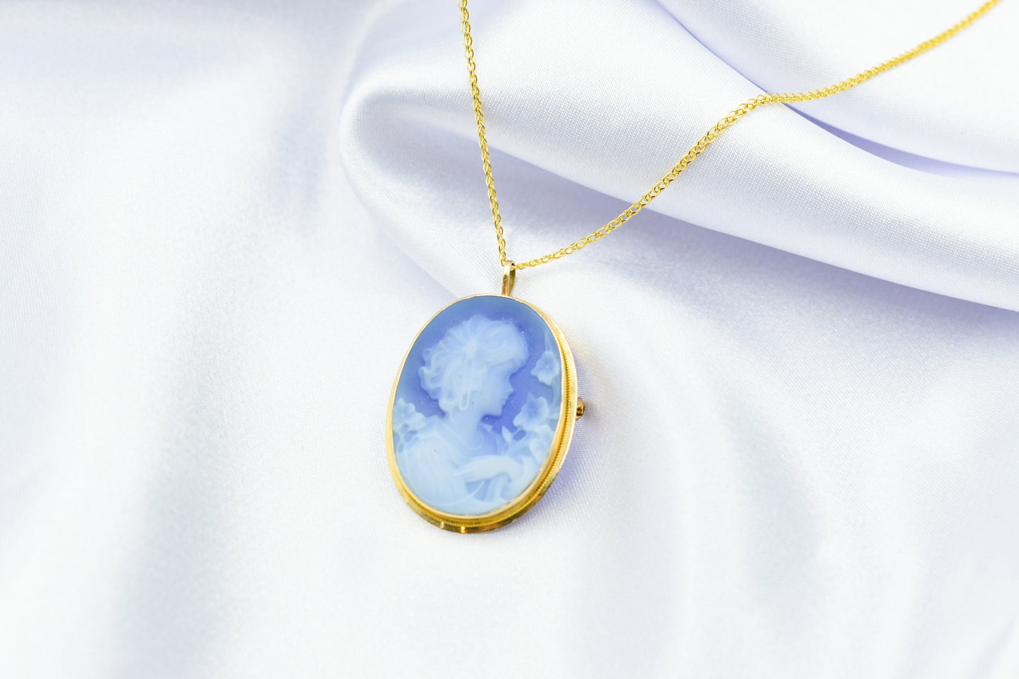 Χρυσό Καμέο σε Μπλε Όστρακο (Μεγάλο) 14Κ