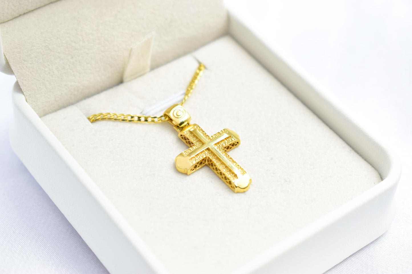 Ανδρικοί Σταυροί Gold Cross Pendant,9K Yellow Gold with 14K Gold Chain,Double-Sided Design,Elegant Christian Necklace,Christian Jewellery for Men or Women