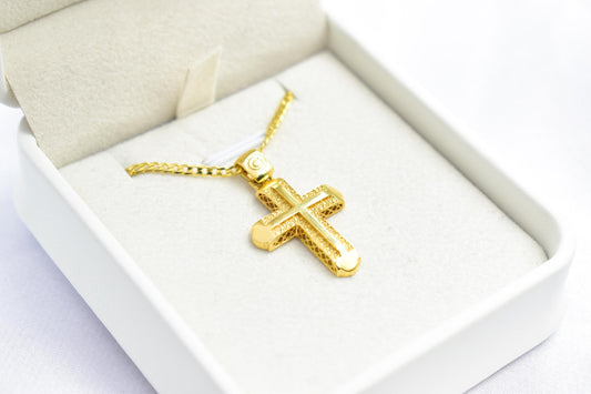 Ανδρικοί Σταυροί Gold Cross Pendant,9K Yellow Gold with 14K Gold Chain,Double-Sided Design,Elegant Christian Necklace,Christian Jewellery for Men or Women