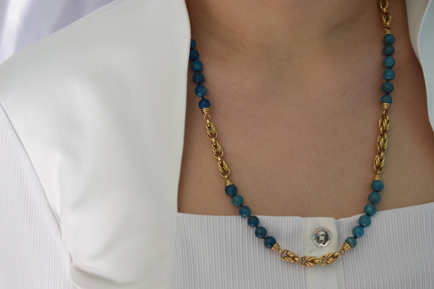 Χρυσό Κολιέ με Τυρκουάζ Πέτρες 14Κ