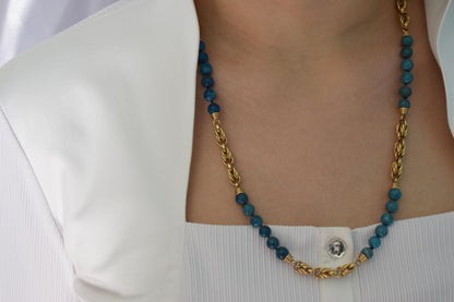 Χρυσό Κολιέ με Τυρκουάζ Πέτρες 14Κ