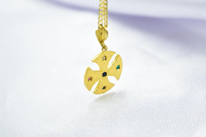 Βυζαντινός Στρογγυλός Σταυρός με πολύχρωμα Ζιργκόν Κ14