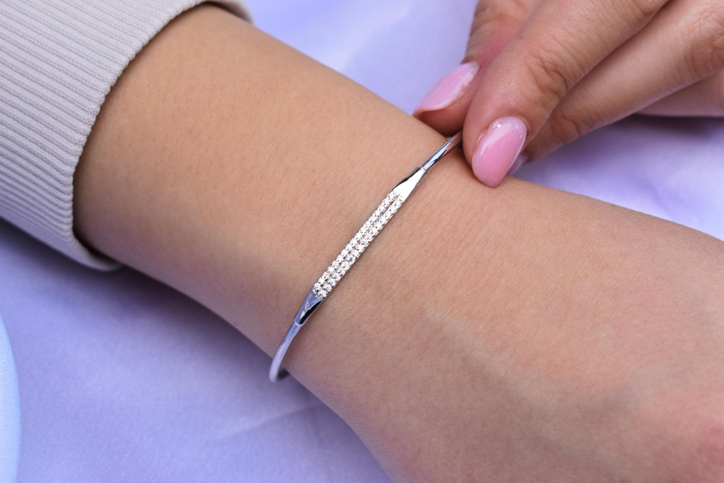 14K White Gold Diamond Bangle Bracelet, Natural Diamond VS/SI Gold Bangl,White Gold Cuff Bangle,Gold Bangle Bracelet