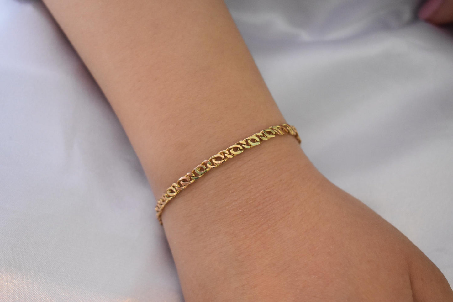 14K Gold Curb Chain Bracelet,Stackable Gold Bracelet,Retro Franco Chain Bracelet,Vintage Look Chain,Anniversary Gift for Her