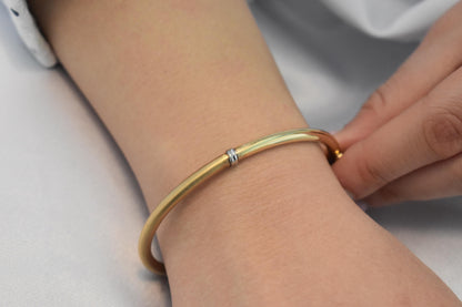 14k Gold Classic Thick Bangle Bracelet,Half Matte-Half Polished Finish,Premium Greek Bracelet,Minimal Cuff Bangle,Exclusive Gift for Her