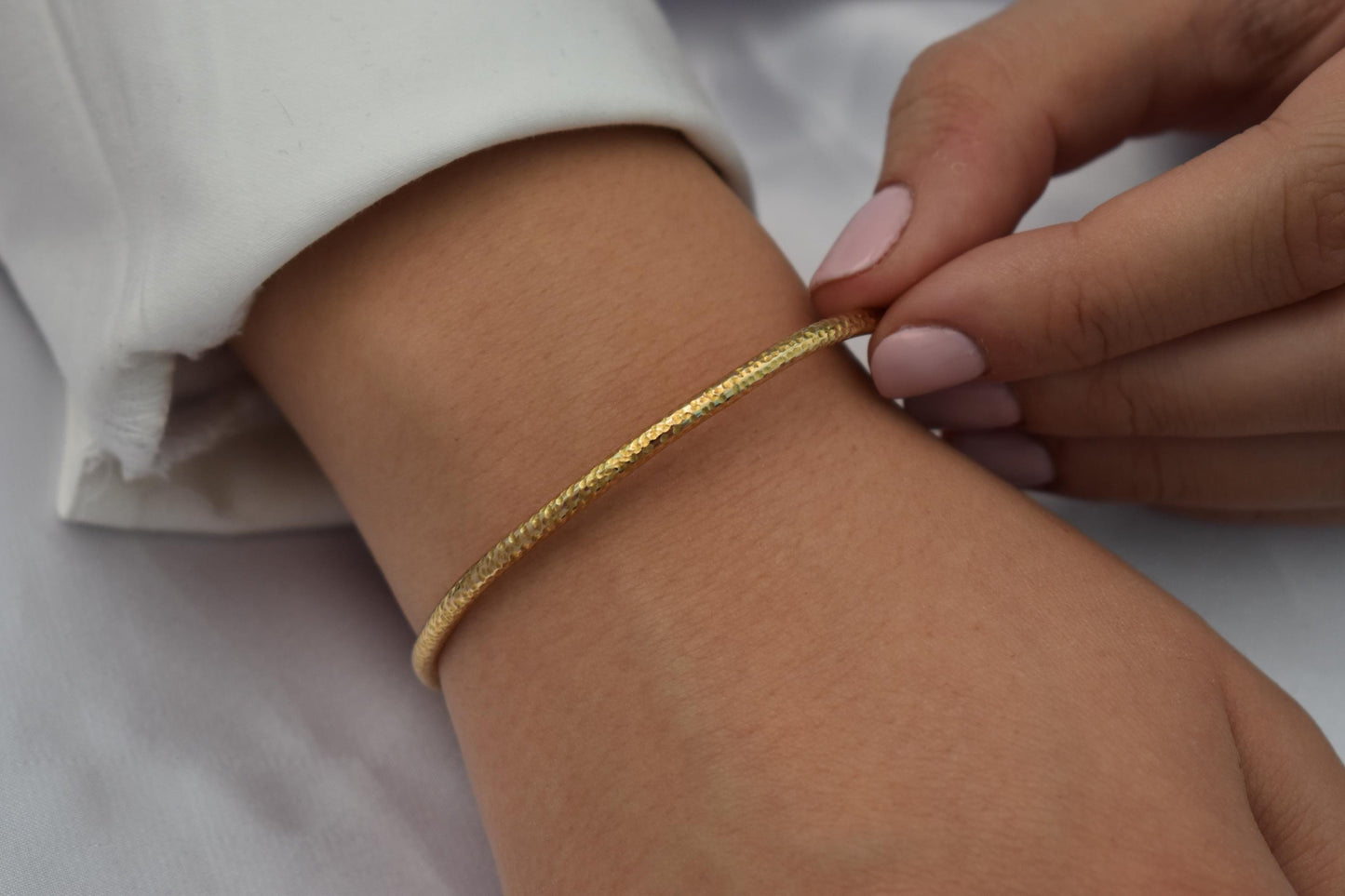 14K Hammered Gold Classic Bangle Slip on Bracelet,Stacking Gold Bangle Bracelet,Matte Minimalist Bangle Bracelet,Plain Bangle,Bangle for Her