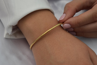 14K Hammered Gold Classic Bangle Slip on Bracelet,Stacking Gold Bangle Bracelet,Matte Minimalist Bangle Bracelet,Plain Bangle,Bangle for Her