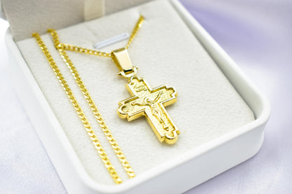 Ανδρικοί Σταυροί 14K Solid Gold Crucifix Cross Pendant – Raised Jesus Figure – Double-Sided – Embossed Back –14K Gold Chain Option–Orthodox Christian Jewelry