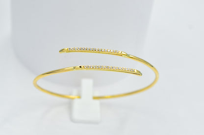 14K Solid Gold Bangle Bracelet • Handmade Open Cuff • Zircon or Diamond Option • Stackable Real Gold Jewellery • Gift for Her • Gift for Mom